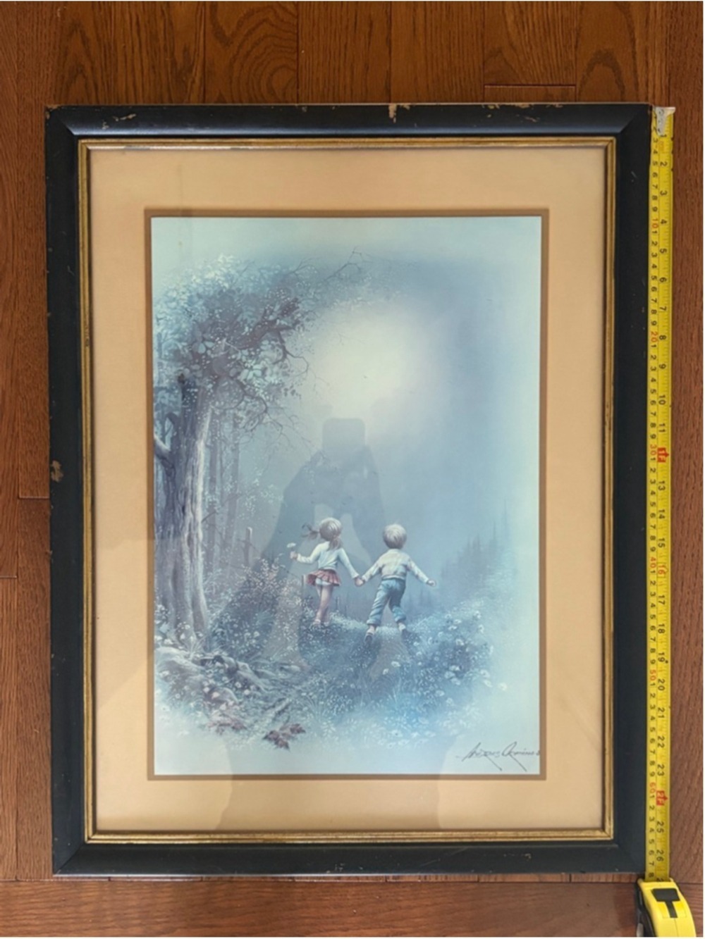 Vintage Andres Orpinas Framed Print Two Children Walking In Wildflower Meadow